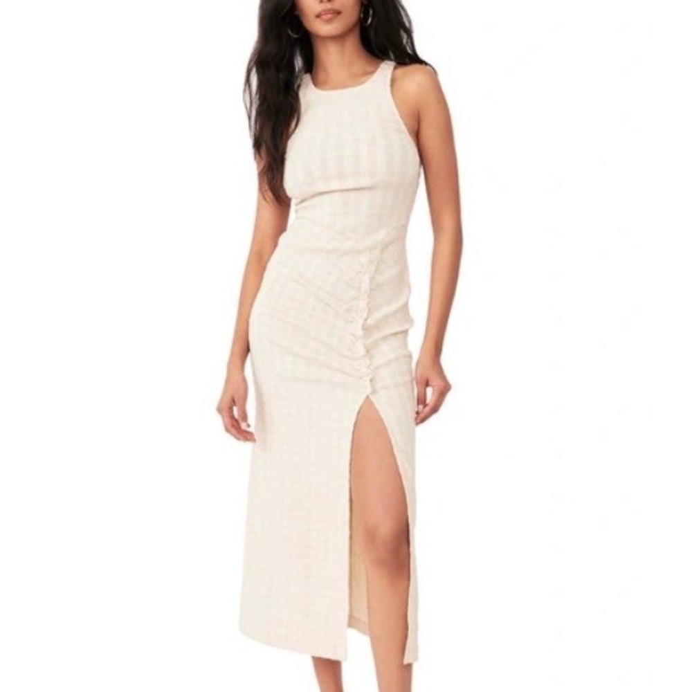 Free People Kokomo Cream Textured Gauze Ruched Front Sleeveless Maxi Dress Large